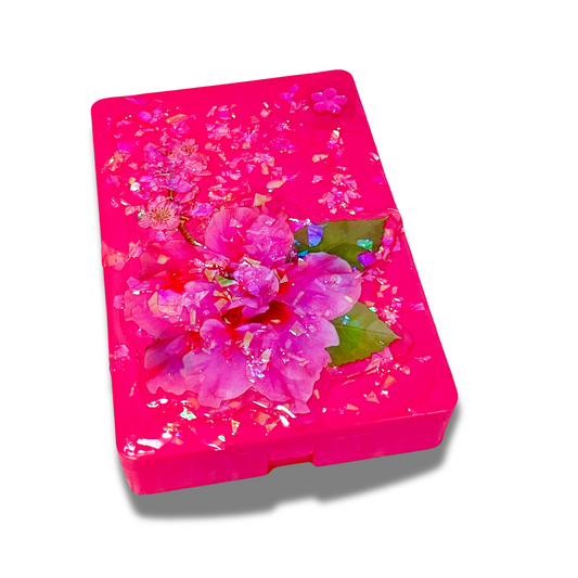 Glossy Hibiscus Compact Mirror and Storage